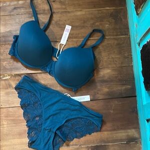 Adore Me-Teal Lace Bra and Panty Set